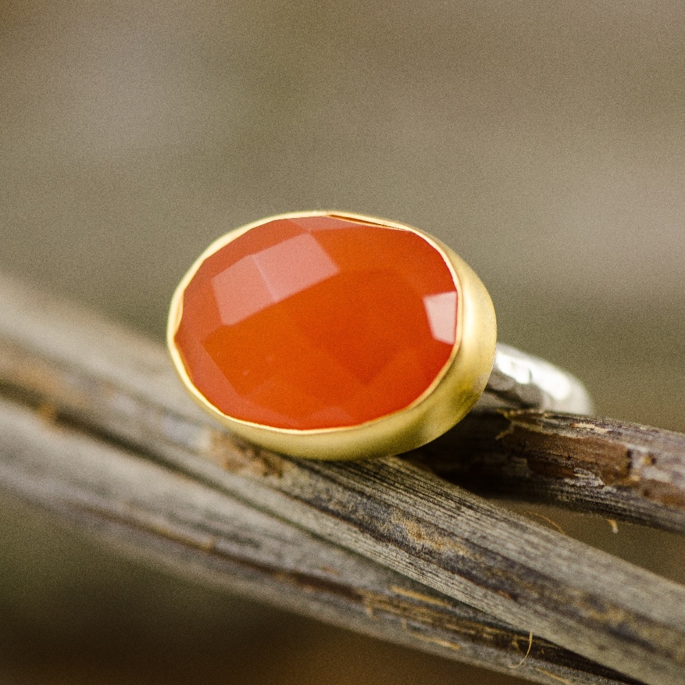 Carnelian, 14k gold and sterling silver ring